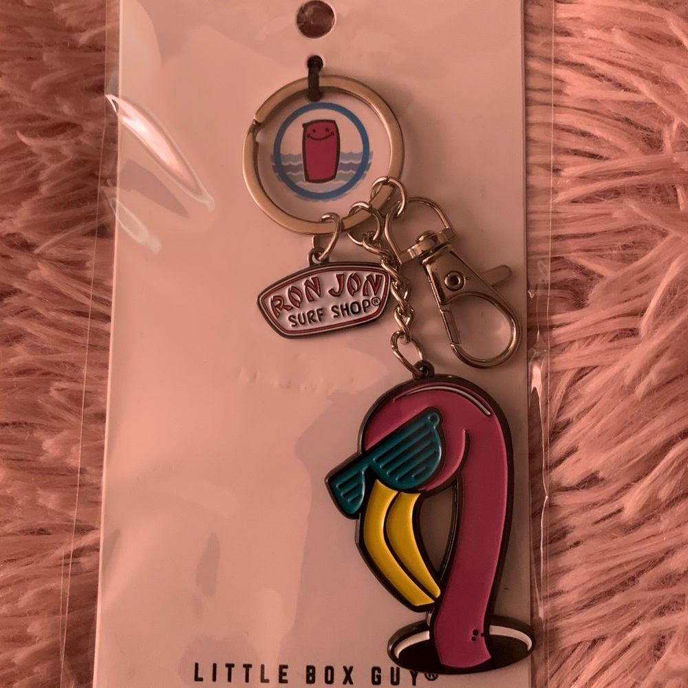 Ron Jon Surf Shop Keychain with Pink Flamingo